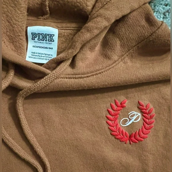 Brown Cropped Hoodie with Hood, by Pink - Picture 2 of 4